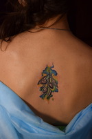  акварельная тату, татуировка оливковая ветвь цветная между лопаток , татуировка акварельная цветная на лопатке, тату Херсон, тату мастер Бейко Андрей, тату акварель.
